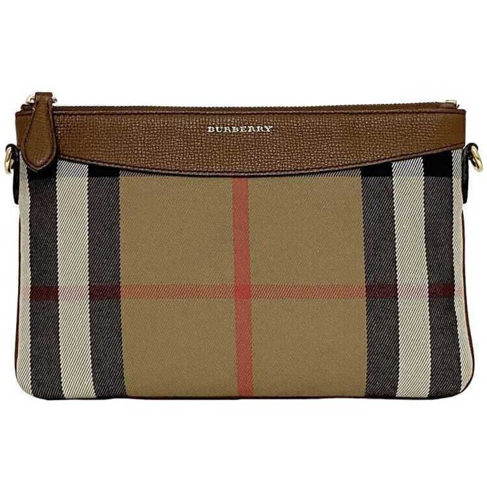 Burberry Clutch Brown Beige Check Case Canvas Leather Clutch Bag Zipper